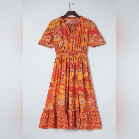 Tie Neck Frill Trim Dress - Picture 1 of 5